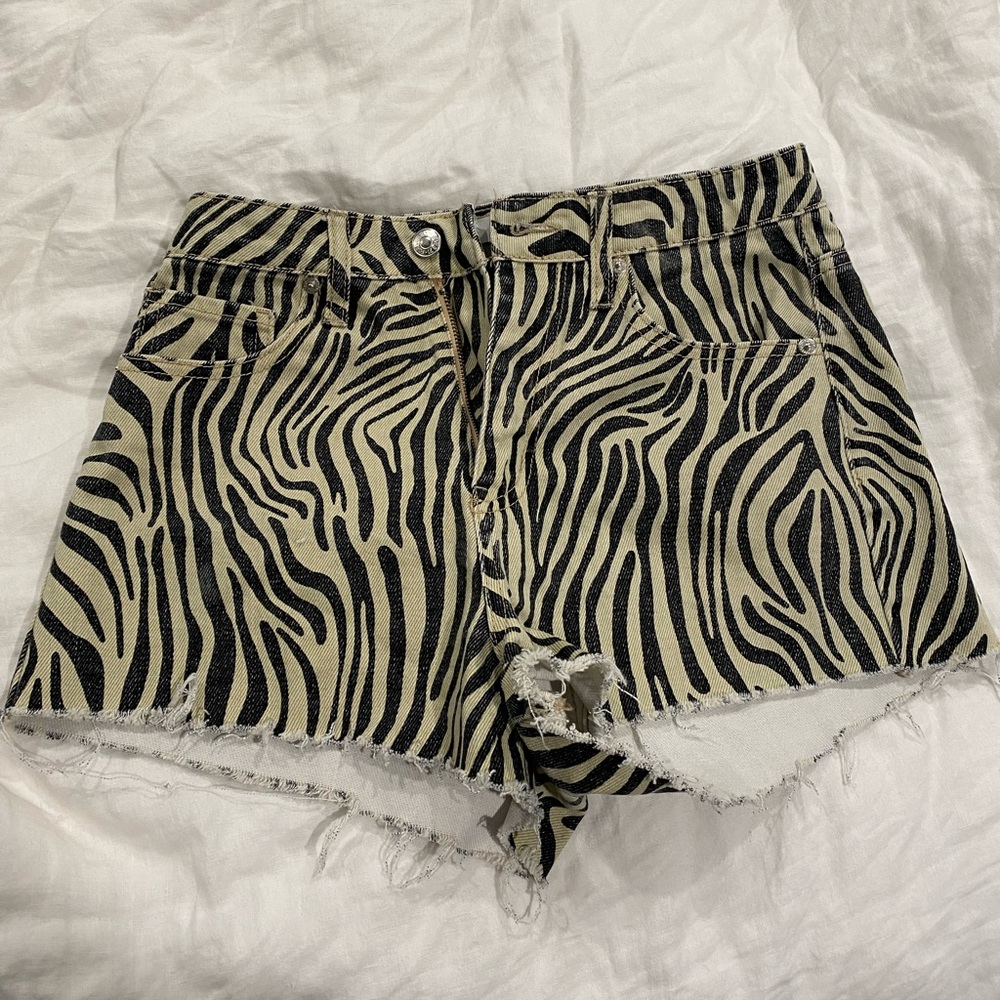 Tiger/zebra stripe denim shorts